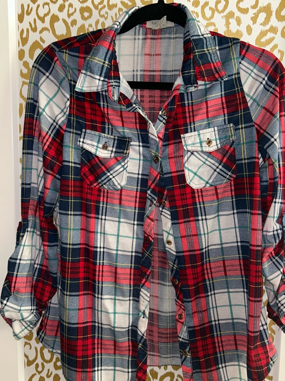 Passport Red Navy White Plaid Button-Down Shirt